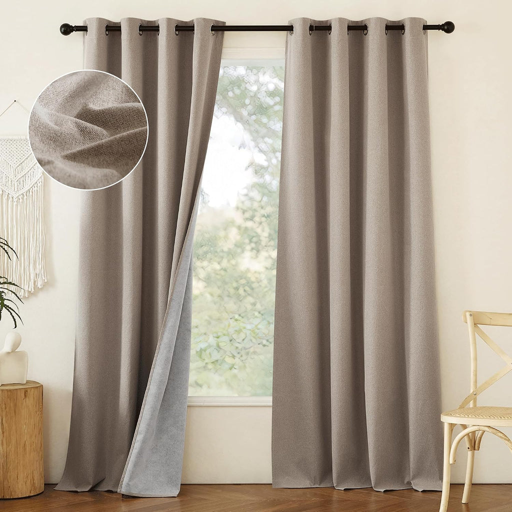 NICETOWN Linen 100% Blackout Linen Curtains 90 inches Length for Bedroom, 2 Panels, 52" W, Thermal Insulated Window Draperies for Living…