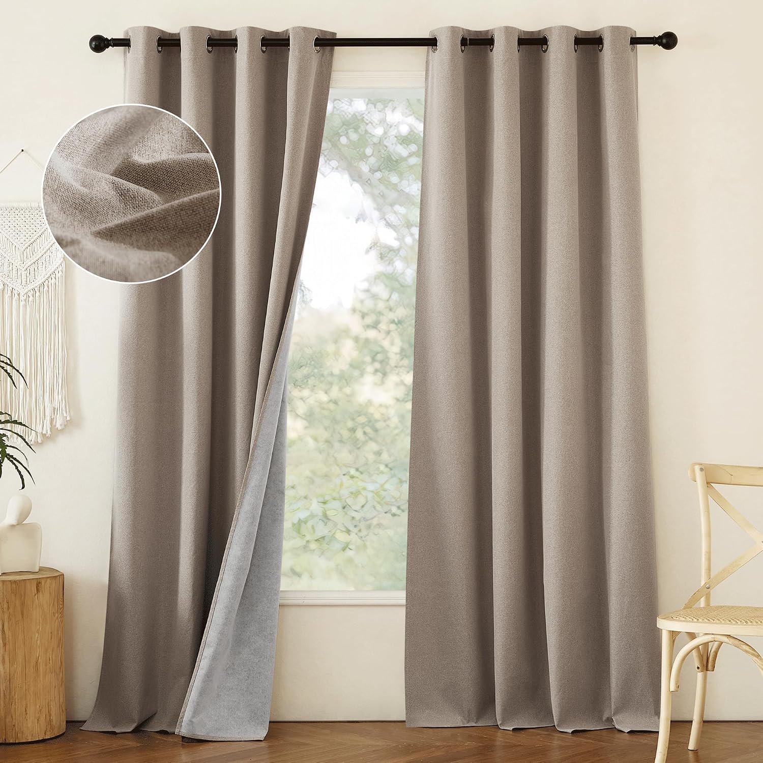 NICETOWN Linen 100% Blackout Linen Curtains 90 inches Length for Bedroom, 2 Panels, 52" W, Thermal Insulated Window Draperies for Living…