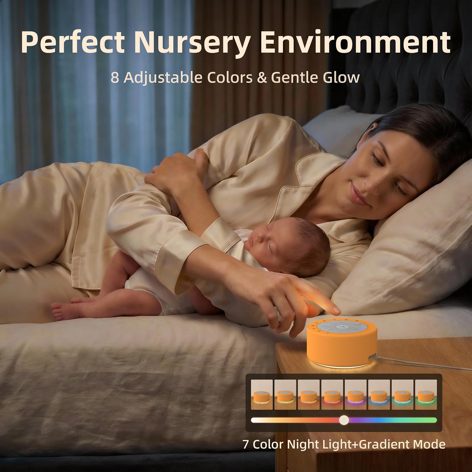 Kipcush White Noise Machine - Soft Non-Glare Nursery Lamp, 30 Soothing Sounds, 8 Color Lights, Max 8-Hour Timer for Baby & Adults…