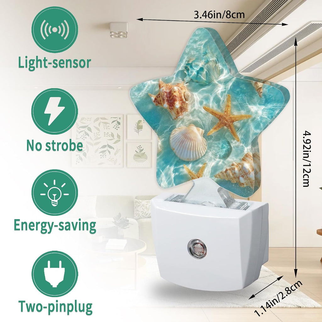Ocean Beach Starfish Seashells Star Night Light Plug in, Soft Glow Night Light for Kids Bedroom Nursery, Gentle Warm Light for Sleep…