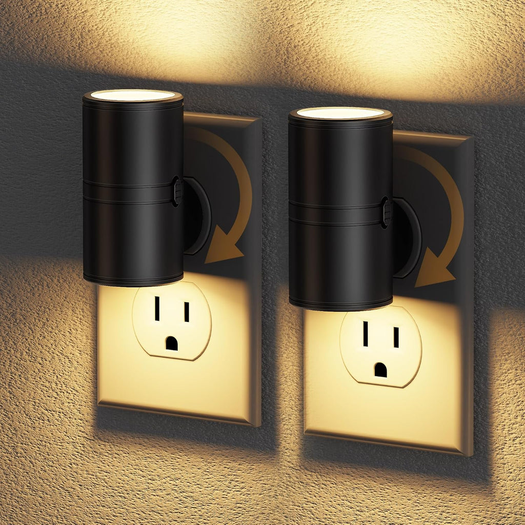 JandCase LED Night Light Plug in, Rotating Night Lights Plug into Wall [2 Pack], Dusk to Dawn Sensor, 2 Level Brightness Adjustable…