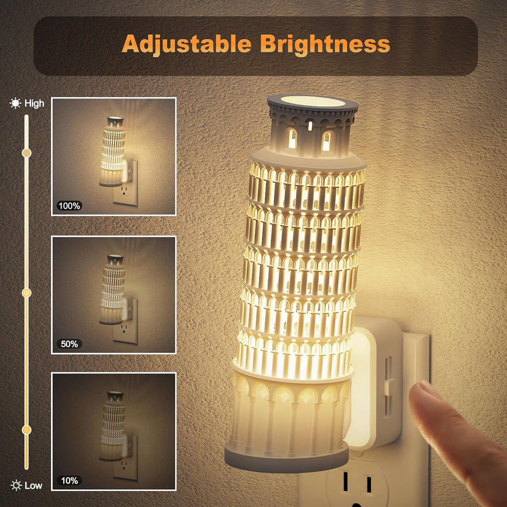 JandCase Night Lights Plug into Wall,3D Printed Leaning Tower of Pisa Night Light,3000K Plug in Nightlight with Dusk to Dawn…