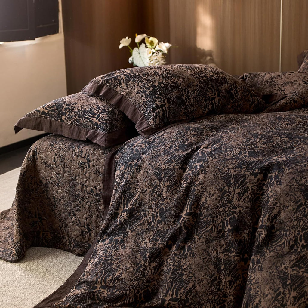 mixinni Duvet Cover Set Queen, Vintage Opulence Yarn-Dyed Jacquard Double-Layer Cotton Comforter Cover with Wide Corner Design, Retro Art P…