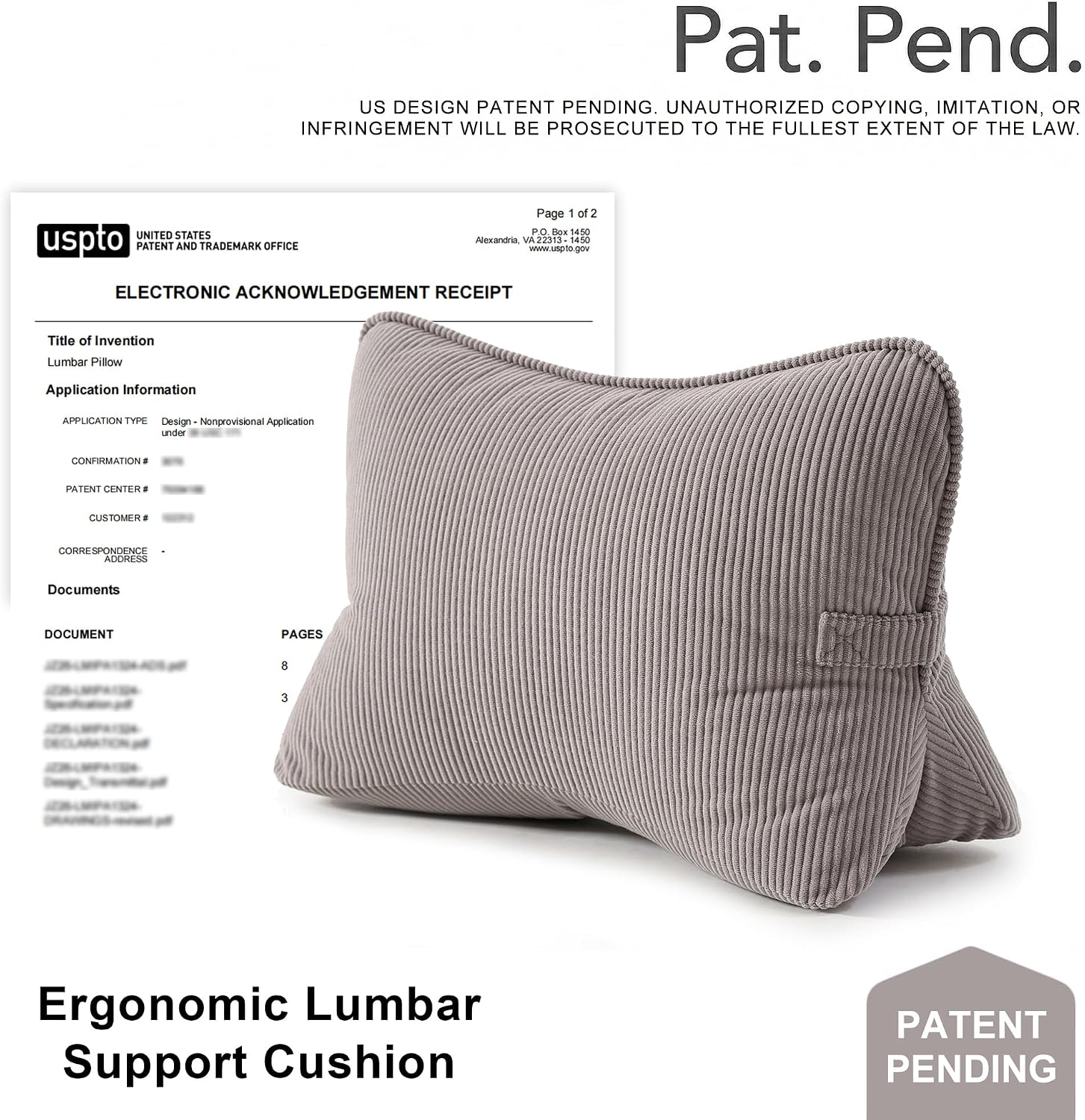 Ailuteie Pat. Pend. Corduroy Lumbar Support Pillow for Watching TV, Reading & Gaming, Triangle Cushion for Sofa, Armchair, Couch or Bed, Re…