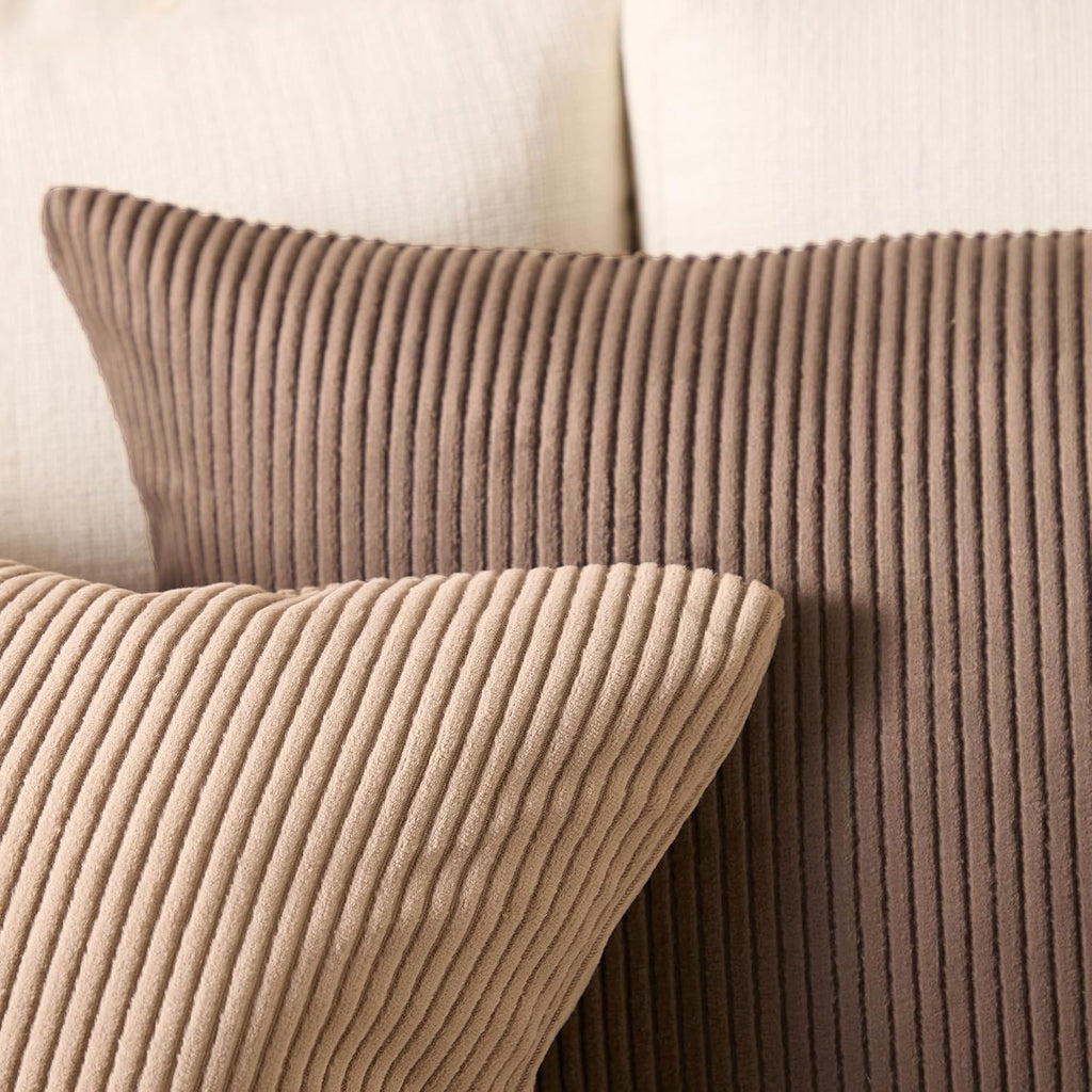 EncasaXO Encasa XO Corduroy Throw Pillows Covers 20"x20", Set of 2 Soft Textured Striped Boho Pillow Covers | Decorative and Cozy Cushion C…