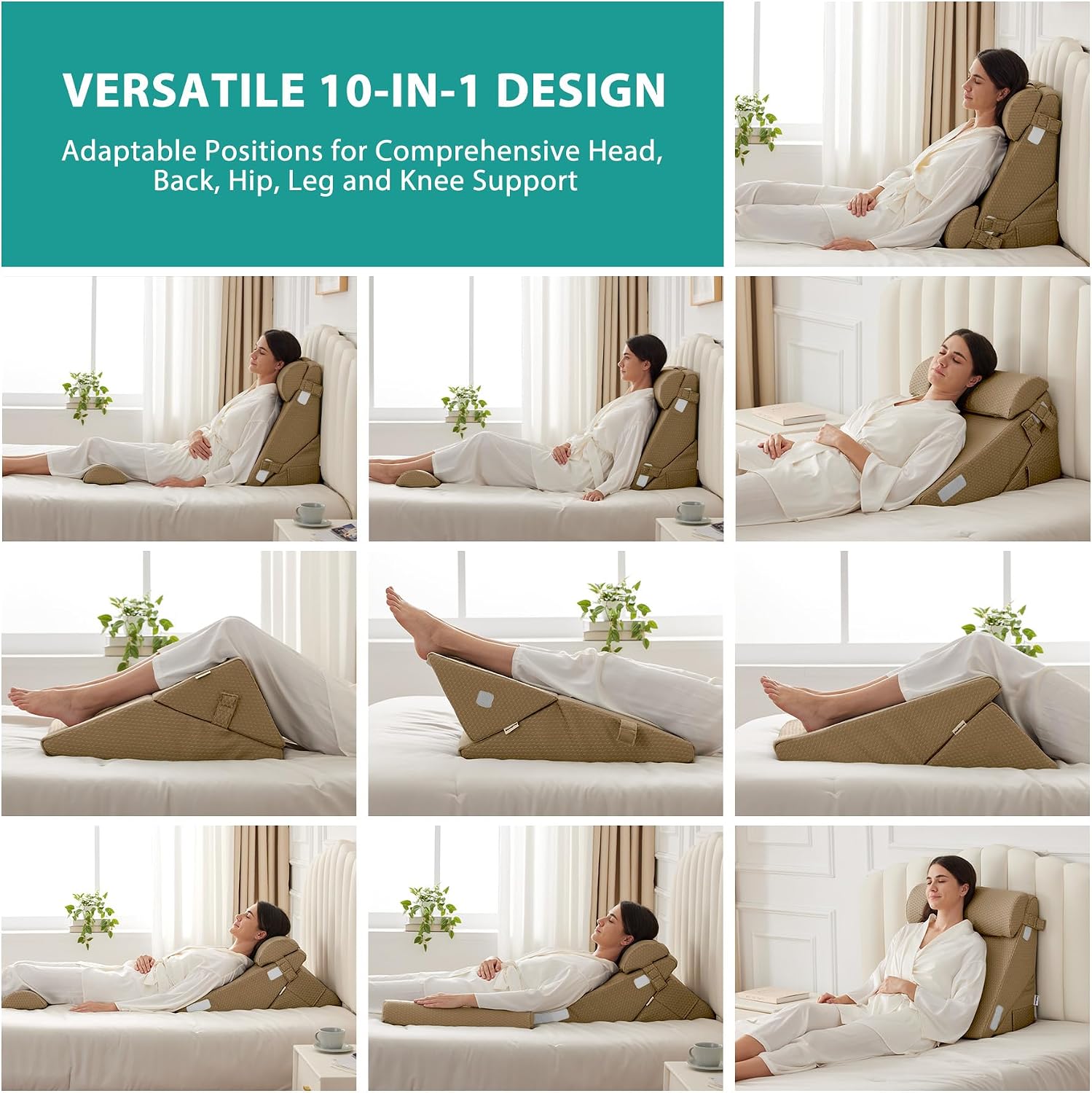 Bedluxe Adjustable 4pcs Bed Wedge Pillow Set, Memory Foam Wedges Pillow Post Surgery for Back, Neck, Leg, Pillows Wedge for Sleeping, Sitt…