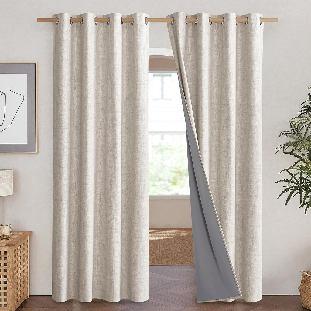 NICETOWN Brich Vintage Open Linen Weave Flax Thermal Curtains, 100% Blackout Curtains 84 inches Long for Dining Room, Soundproof Window…