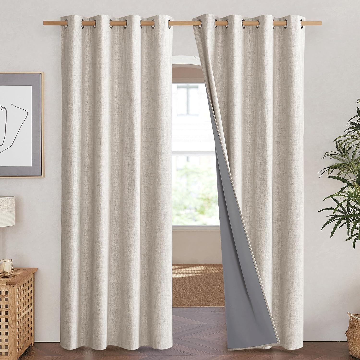 NICETOWN Brich Vintage Open Linen Weave Flax Thermal Curtains, 100% Blackout Curtains 84 inches Long for Dining Room, Soundproof Window…
