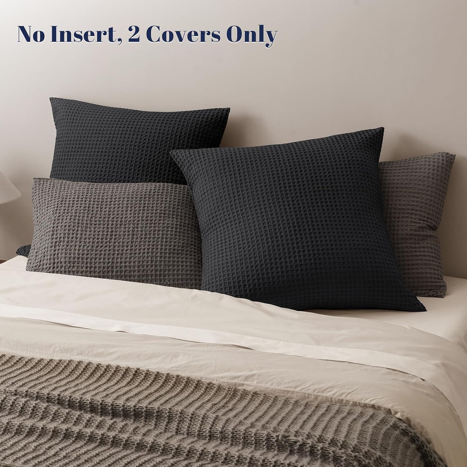 Phf Ultra Soft Waffle Weave Euro Shams Pillow Covers, No Filling, 2 Pack 26" x 26" Bed Cushion Covers, Breathable & Skin-Friendly Bed Pillo…