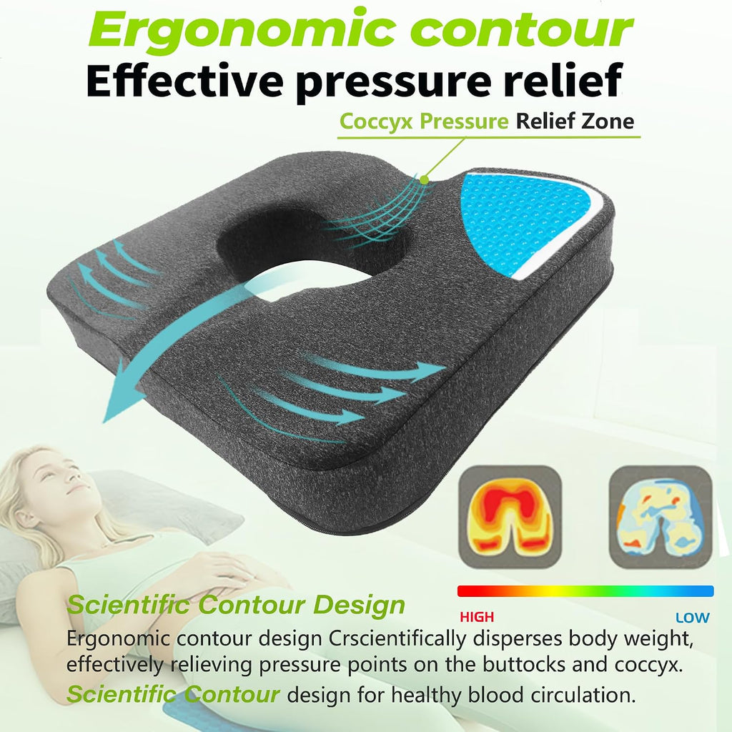FoKon Gel & Memory Foam Wheelchair Seat Cushion, Donut Pillow for tailbone, Bed Sore Cushions for Butt, Pressure Relief, Sciatica, Coccyx, hemor…