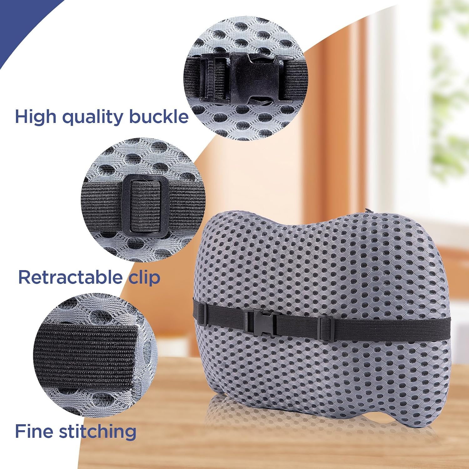 Bymecost Lumbar Support Pillow for Office Chair, Car Lumbar Pillow Lower Back, Memory Foam Back Cushion with 4D Mesh Cover and Adjustable…