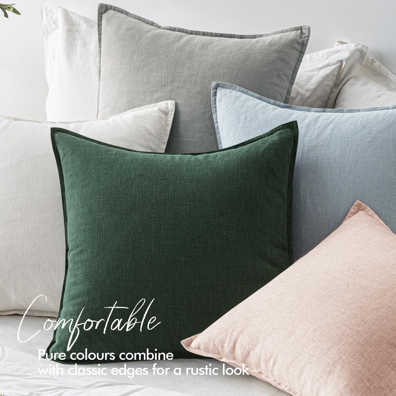 EMEMA Christmas Throw Pillow Covers Decorative Linen Pillow Covers 20x20 Inch Green Boho Farmhouse Neutral Couch Throw Pillows for Bed…