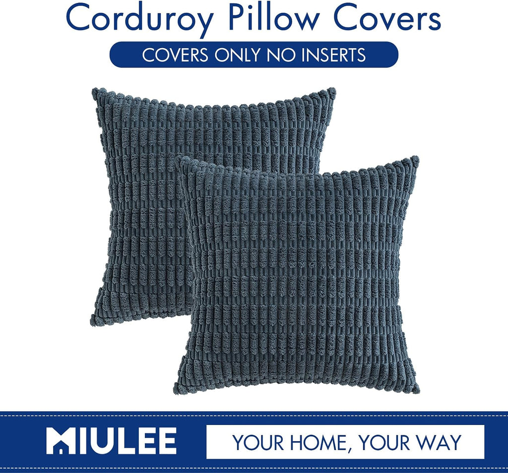 Miulee Pack of 2 Corduroy Decorative Throw Pillow Covers 18x18 Inch Soft Boho Striped Pillow Covers Modern Farmhouse Home Decor for Summer…