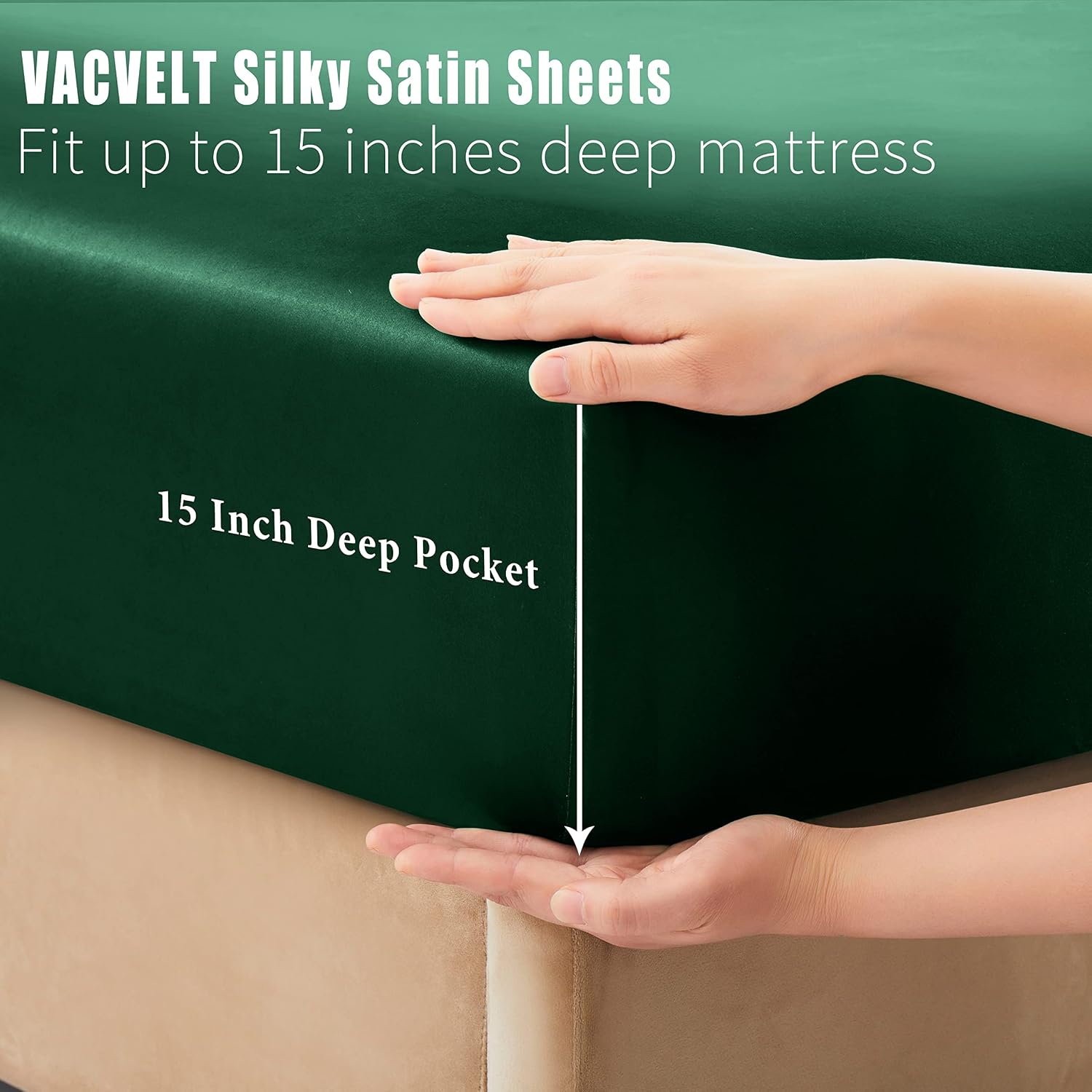 VACVELT 3pcs Emerald Green Satin Sheets Twin Size Bed Set, 15 Inch Deep Pocket Silky Satin Sheet Set, Soft Satin Bedding Set Cooling &…