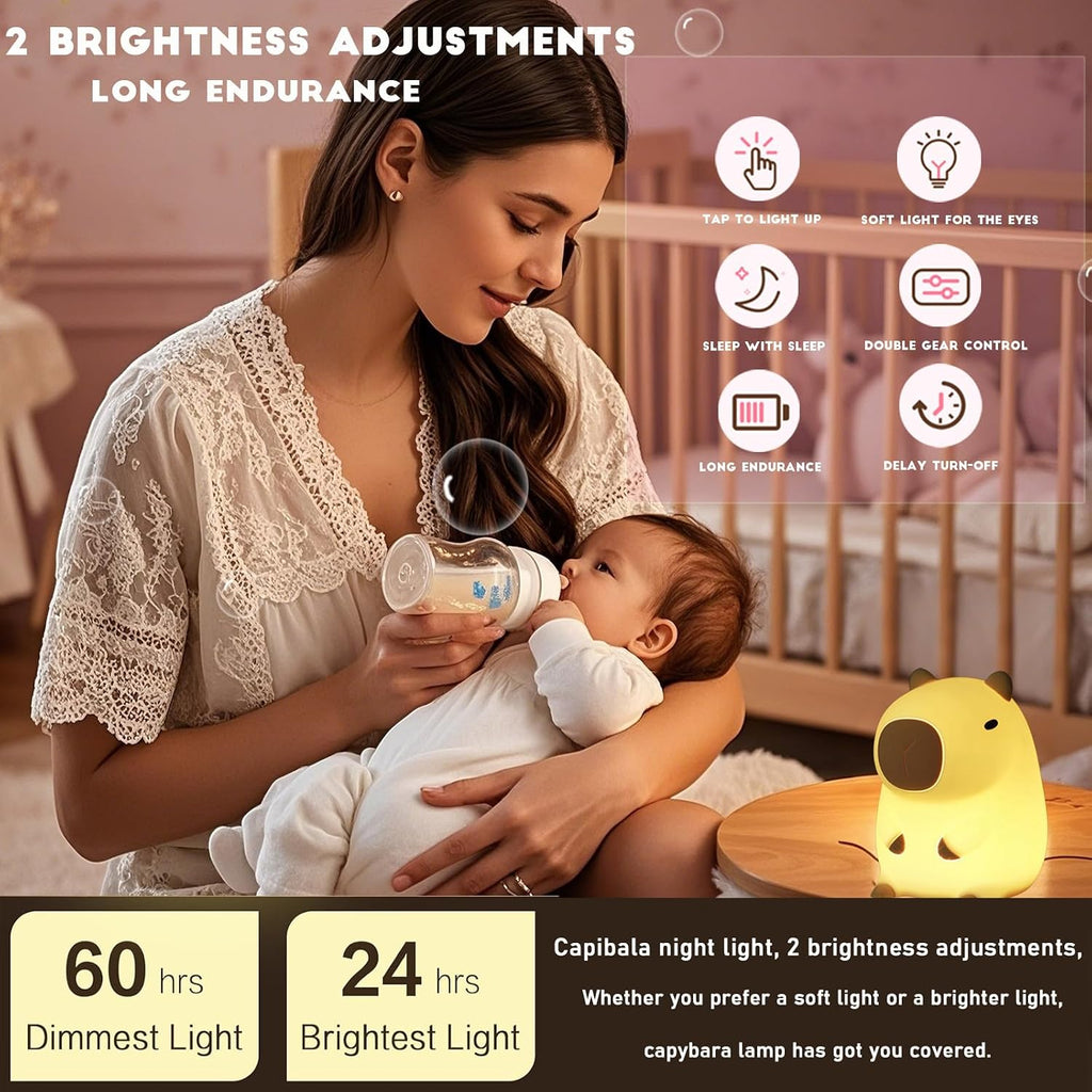 Cute Capybara Night Light, LED Squishy Animal Night Lamp, Soft Silicone Novelty Nightlight, Kids Funny Capybara Lamp Gifts,2 Level Dimmable…