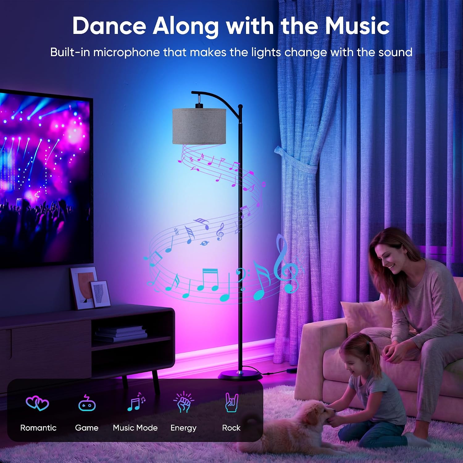 Smart LED RGBCW Corner Lamp with Linen Lampshade Compatible with Alexa, Color Changing Standing Lamp with 16 Million DIY Colors, Music…