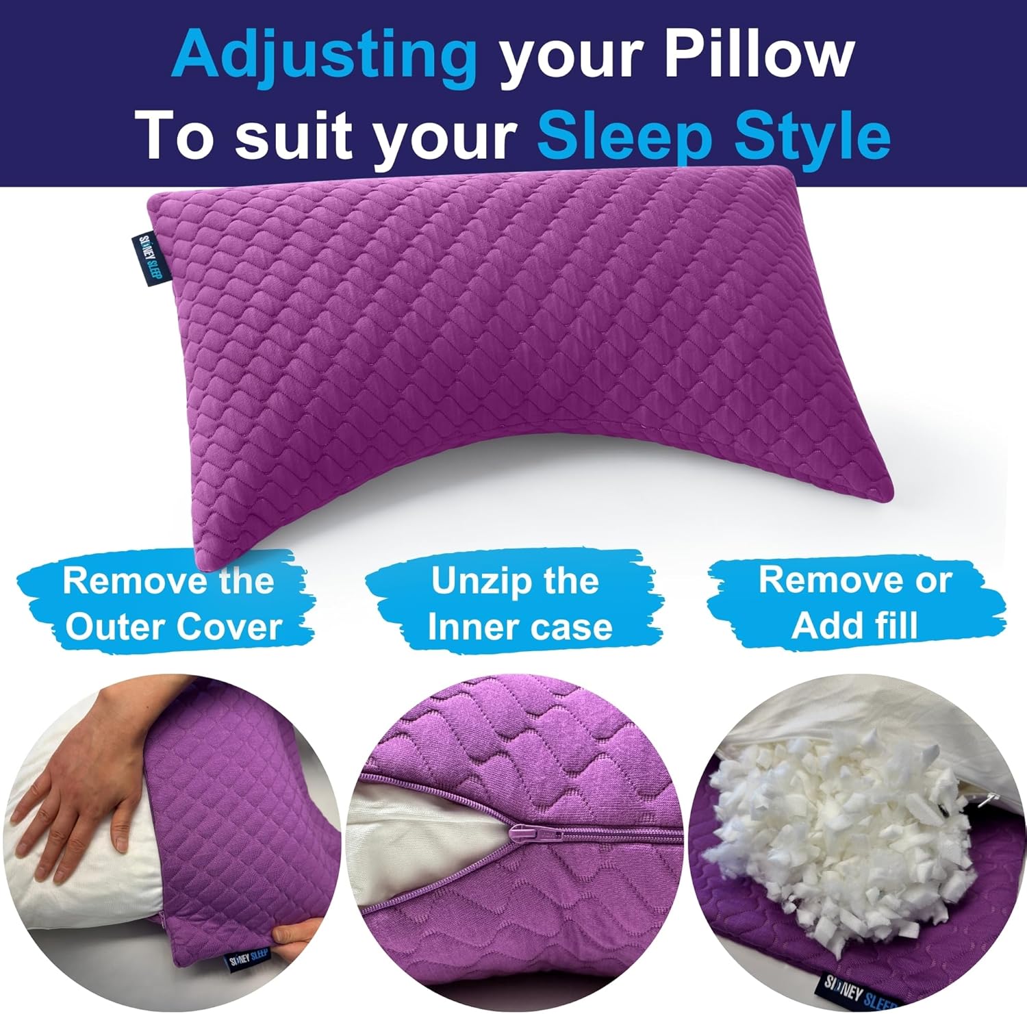Sidney Sleep Set of 2 Queen Size Adjustable Bed Pillows for Side and Back Sleepers - Memory Foam Pillows for Neck and Shoulder Support…