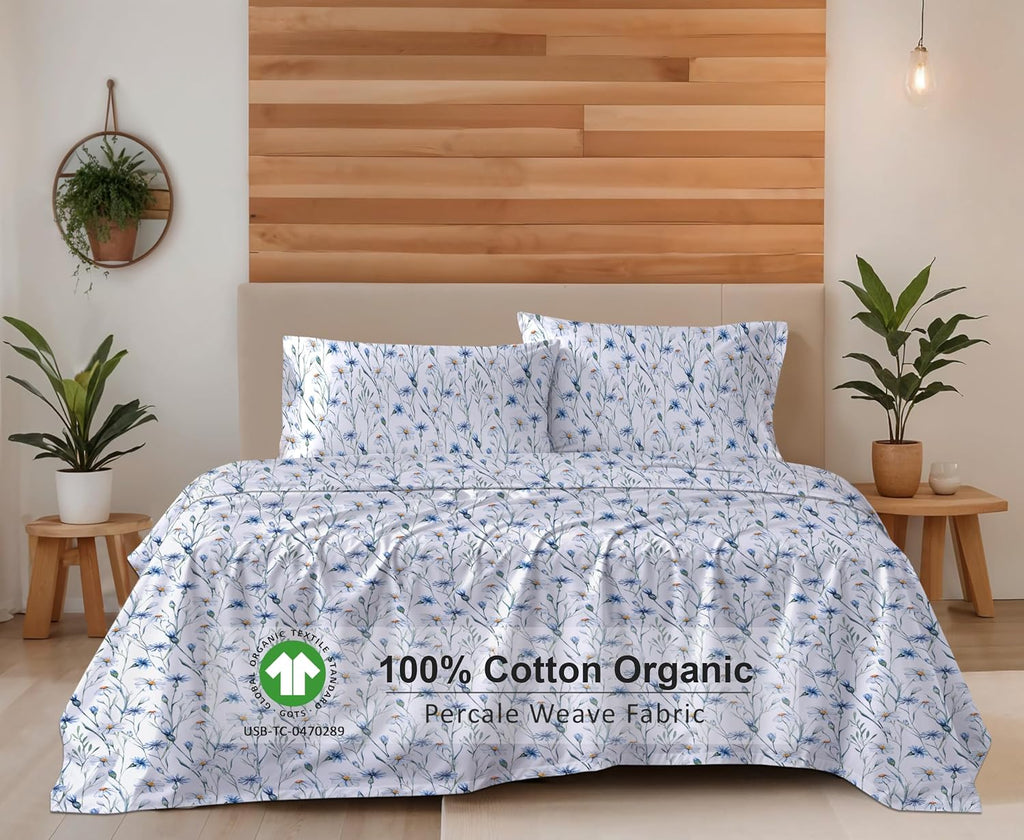 Ruvanti 100% Cotton Organic Percale Sheets Cal King Size – Crisp Cooling Bed Sheets for Hot Sleepers, Deep Pocket 13”, Soft Peach Finish, B…
