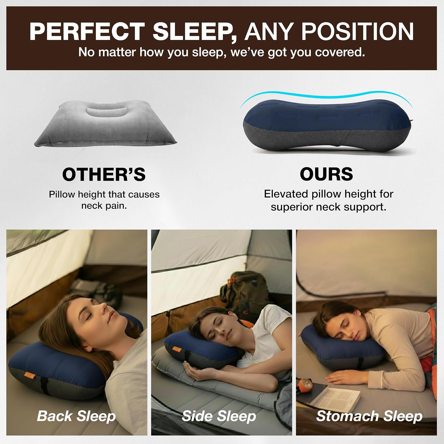 Inflatable Camping Pillow - Ultralight Compact Air Pillow for Travel, Backpacking & Hiking - Ergonomic Neck & Lumbar Support - Portable…
