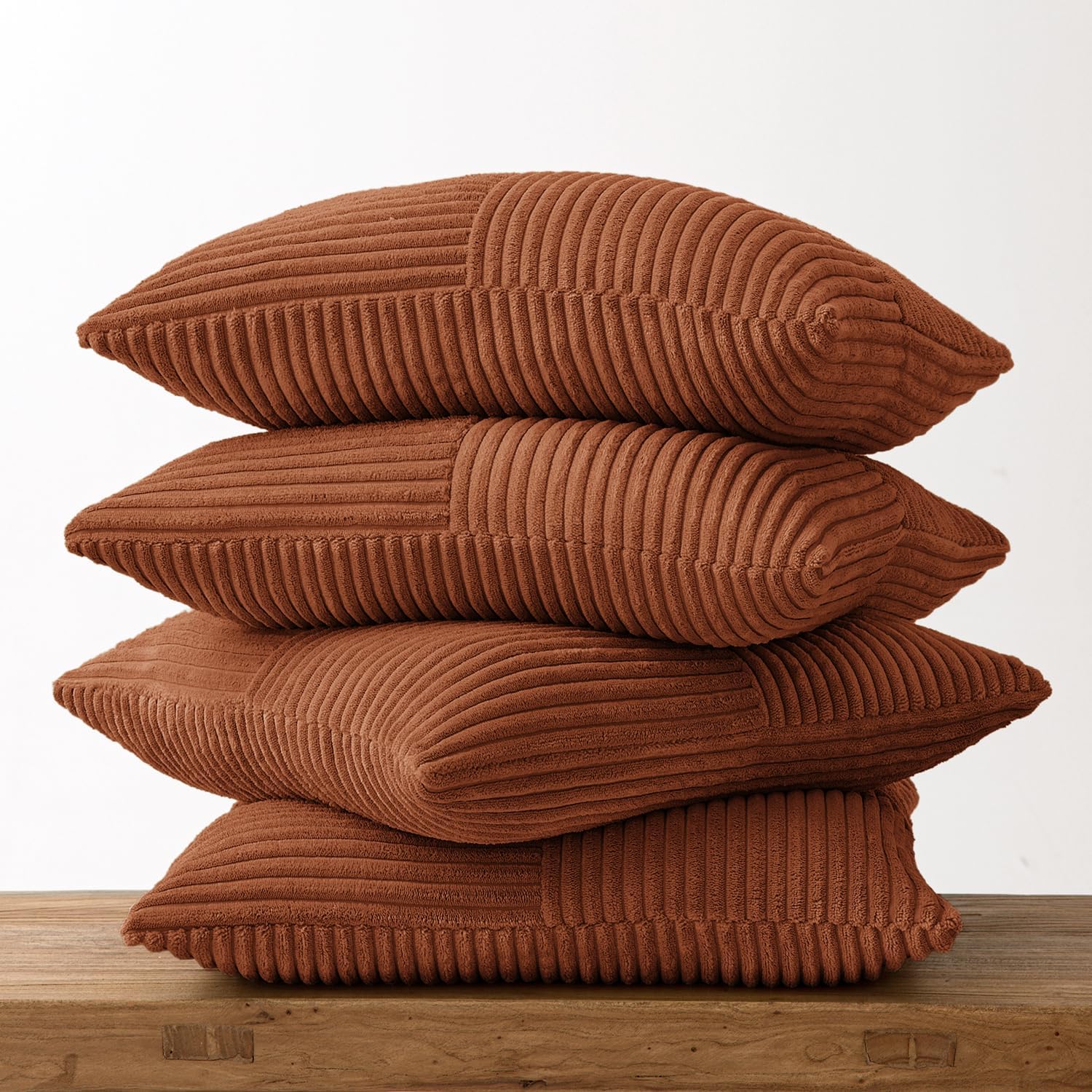 Miulee Boho Farmhouse Rust Decorative Throw Pillow Covers 20x20 Inch 4 Packs Soft Vintage Pillow Cases Modern Corduroy Patchwork Cushion Co…