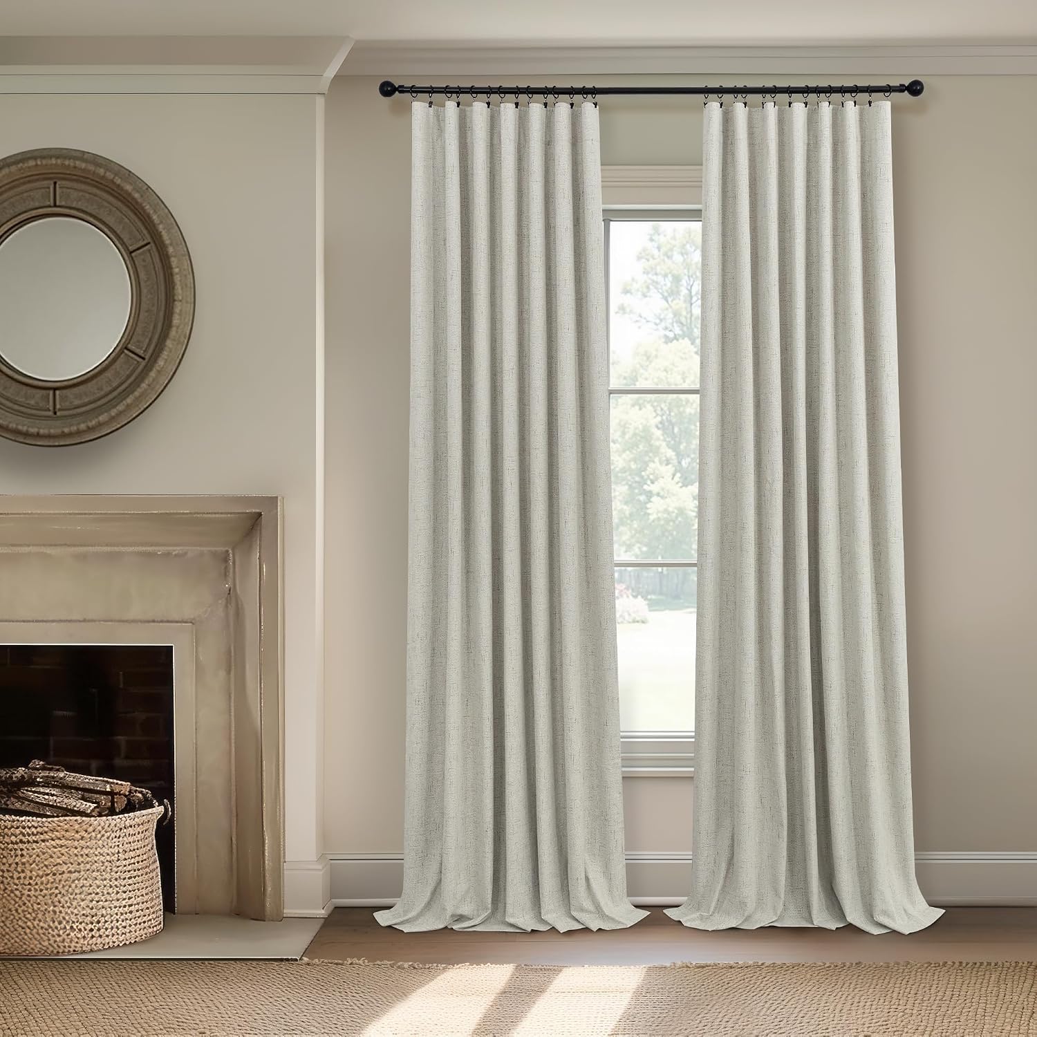 Pitalk Linen Blackout Curtains 84 Inch Length 2 Panels Set for Living Room Bedroom Back Tab Thermal Insulated 100% Black Out Linen Drapes R…