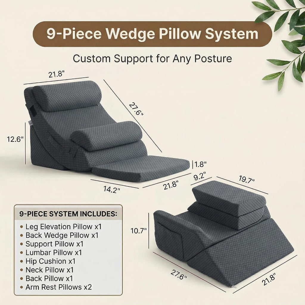 Axelrod 9PCS Orthopedic Bed Wedge Pillow Set, Post Surgery Foam for Back, Neck and Leg Comfortable & Adjustable Pillows- Anti Snoring, Hear…