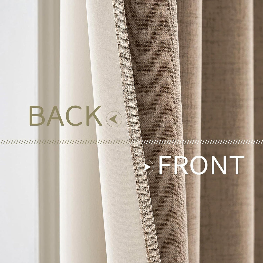 Miulee 100% Blackout Linen Textured Curtains for Bedroom Solid Thermal Insulated Copper Brown Grommet Room Darkening Curtains & Drapes Luxu…