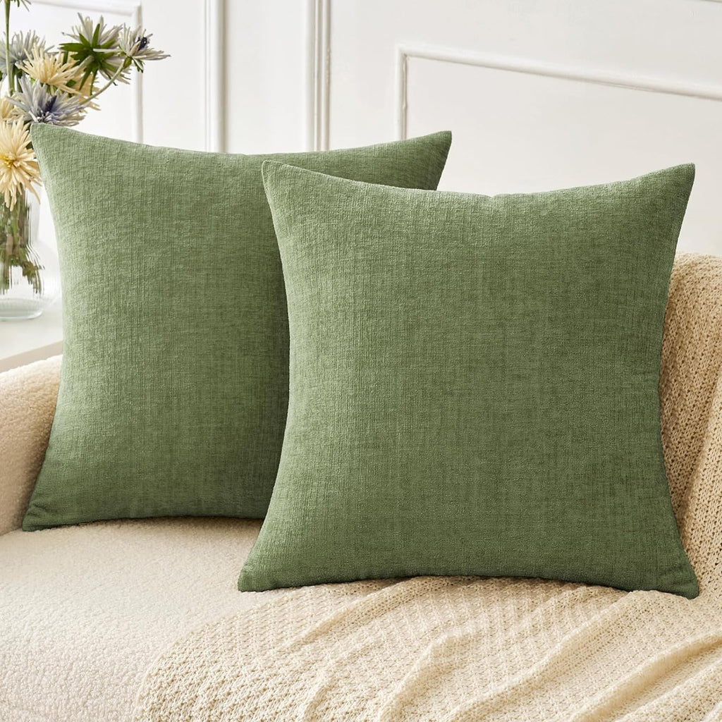 Miulee Pack of 2 Couch Throw Pillow Covers 26x26 Inch Spring Soft Sage Green Chenille Pillow Covers for Sofa Living Room Solid Dyed Pillow…