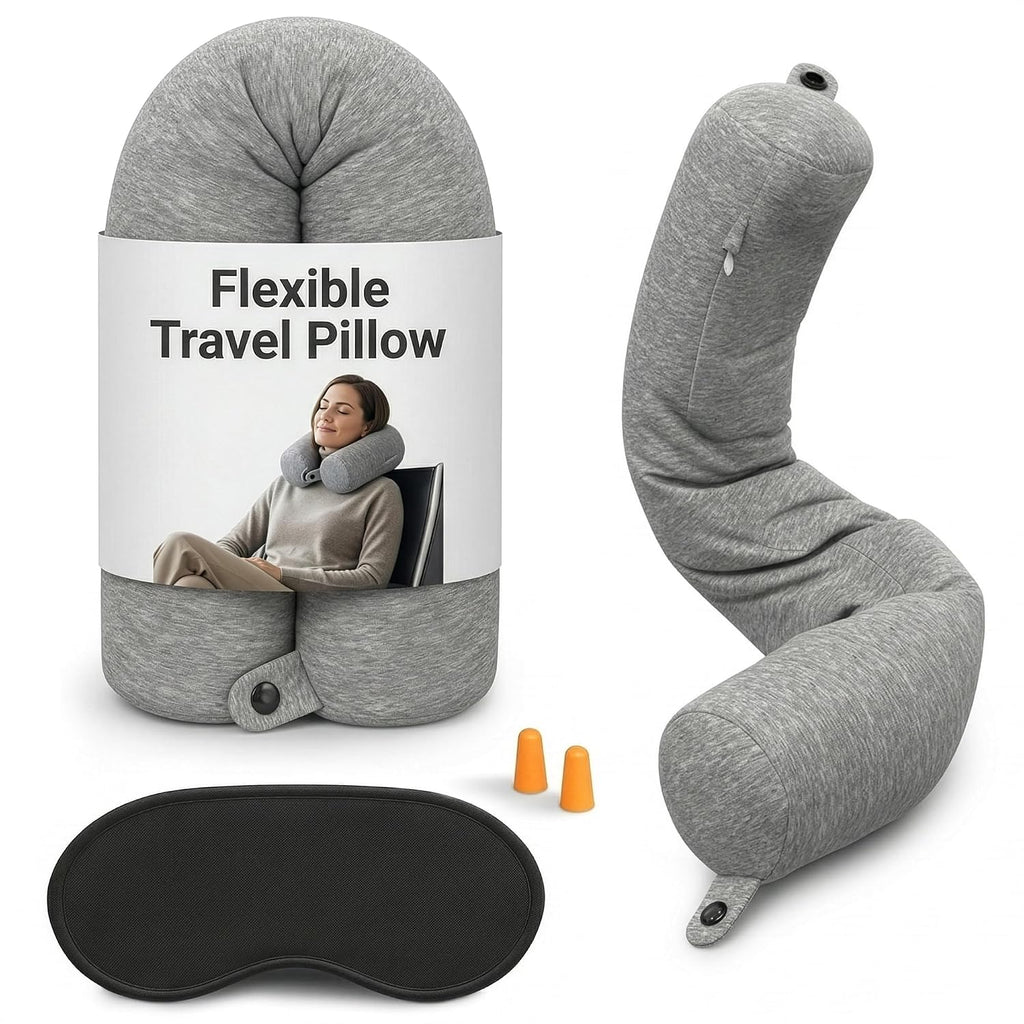 Twist Memory Foam Neck Pillow Travel Airplane, Car & Train - Adjustable & Bendable Airplane Pillow for Long Flight, Breathable, Washable…