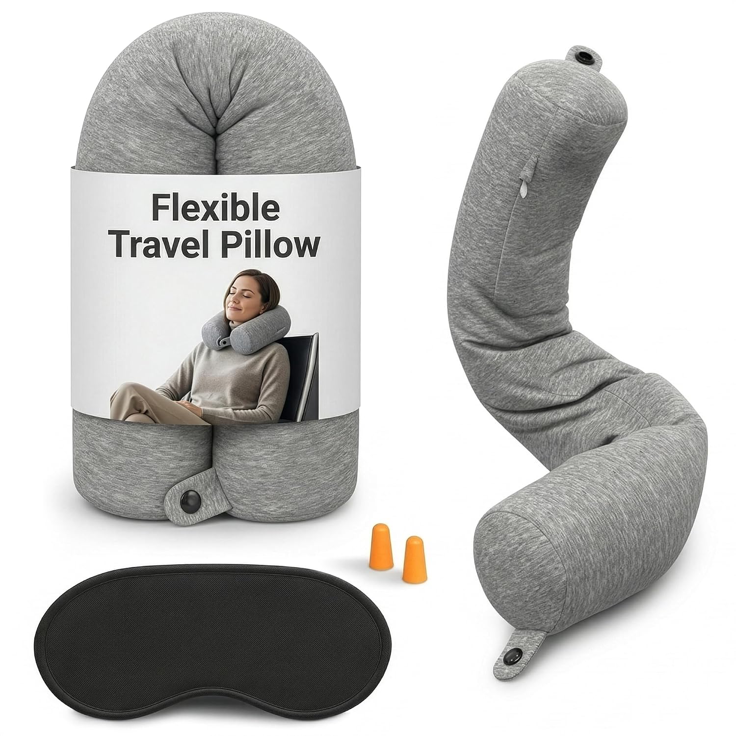 Twist Memory Foam Neck Pillow Travel Airplane, Car & Train - Adjustable & Bendable Airplane Pillow for Long Flight, Breathable, Washable…