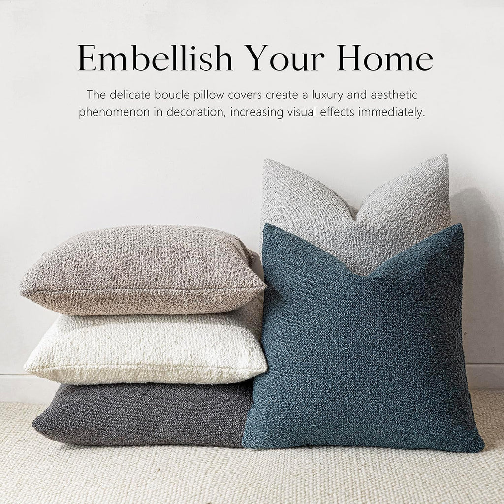 Foindtower Decorative Boucle Throw Pillow Covers Accent Solid Pillow Cases Cozy Soft Textured Couch Cushion Case for Chair Sofa Bedroom…
