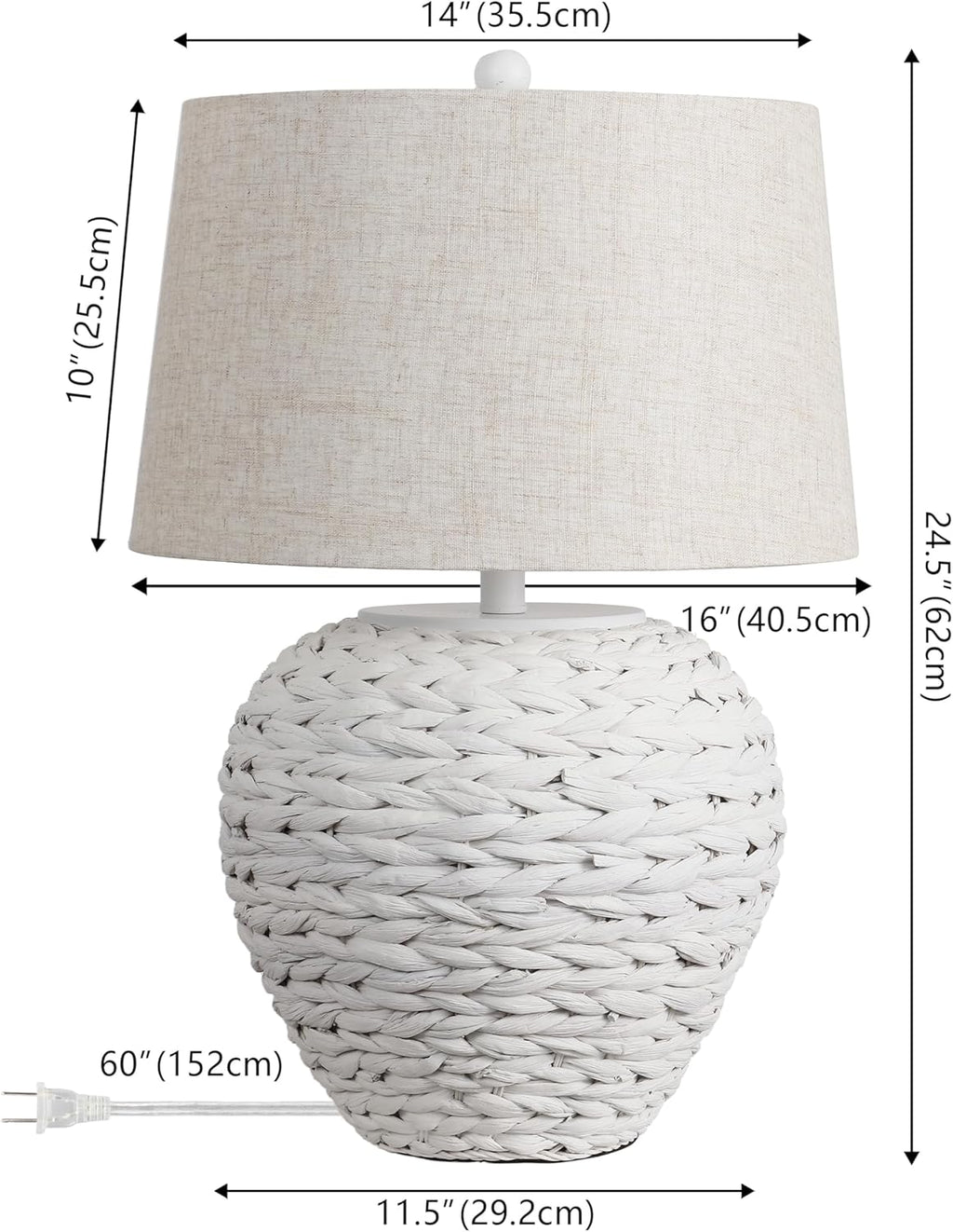 Jonathany JONATHAN Y 24.5" White Water Hyacinth Farmhouse Basket Table Lamp, Coastal Decor for Living Room Bedroom Nightstand, Light Gray L…