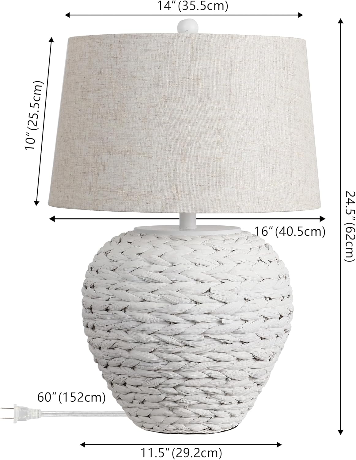 Jonathany JONATHAN Y 24.5" White Water Hyacinth Farmhouse Basket Table Lamp, Coastal Decor for Living Room Bedroom Nightstand, Light Gray L…