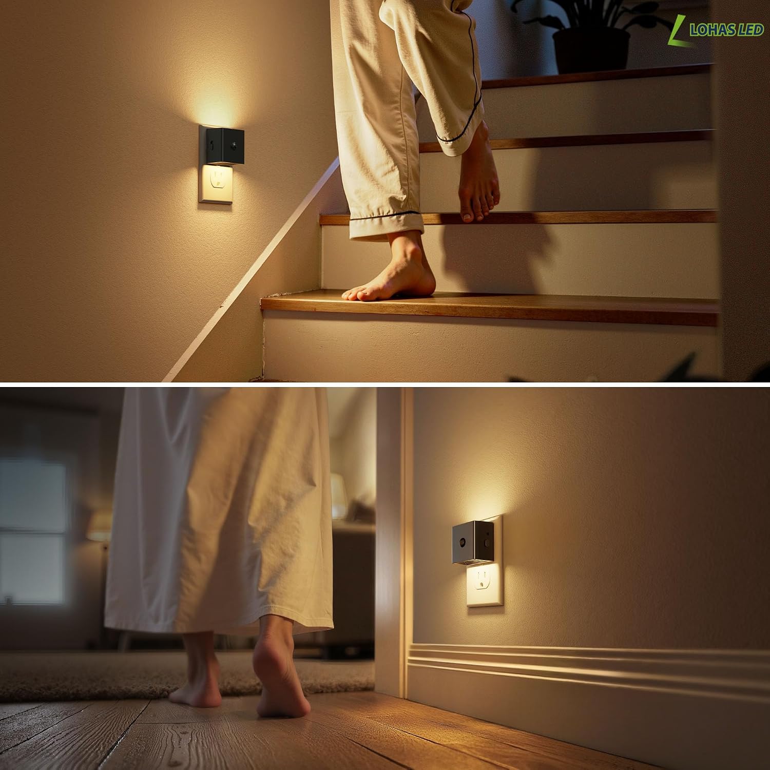 L LOHAS LED Motion Sensor Night Light,[4-Pack] Plug in Night Light with Dusk to Dawn Sensor, Brightness Adjustable,3000K Soft White…