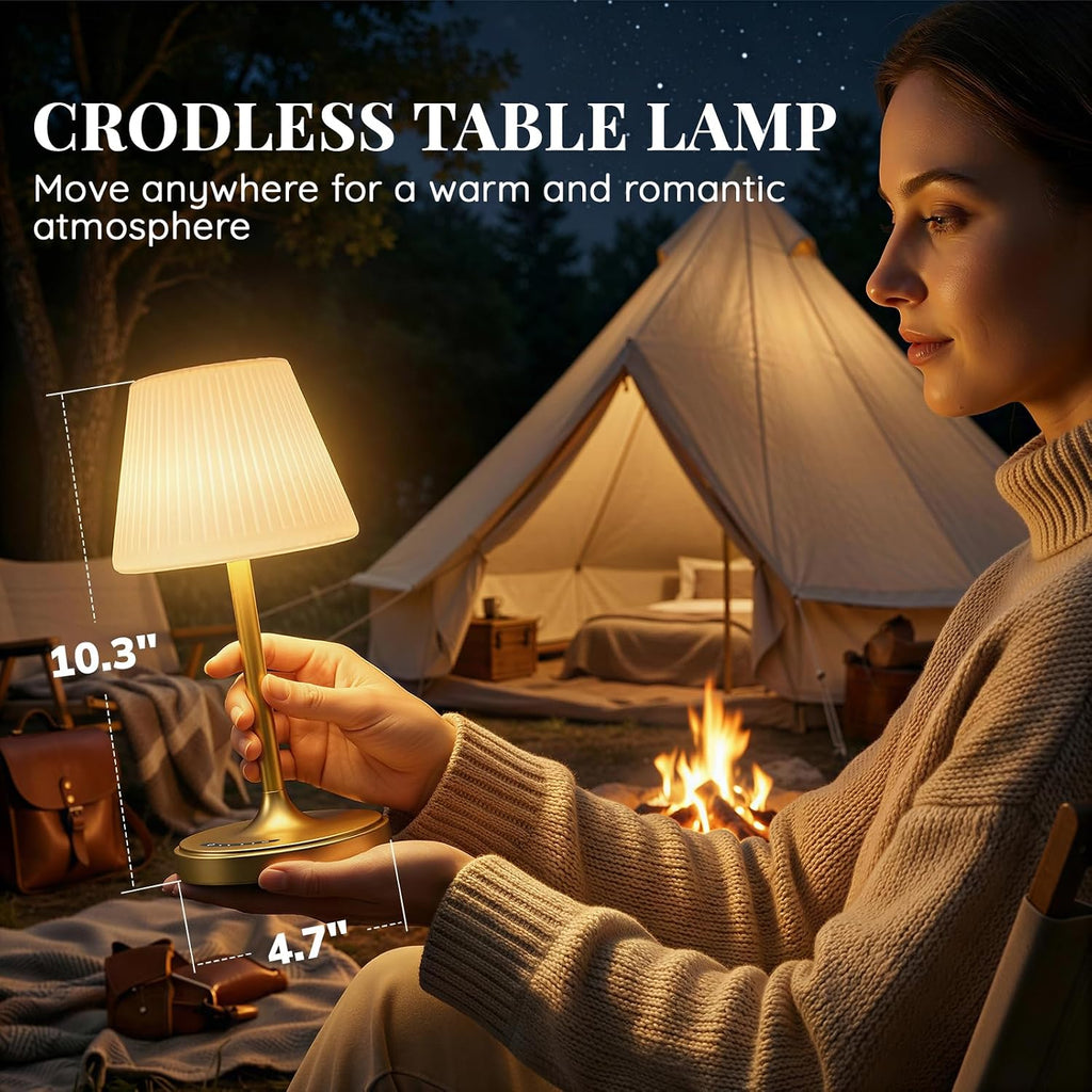 Audles Cordless Table Lamp, Waterproof Shower Lamp, 4000mAh Rechargeable Table Lamps, 3-Color Dimmable Light, Battery Operated Lamp Desk Ni…