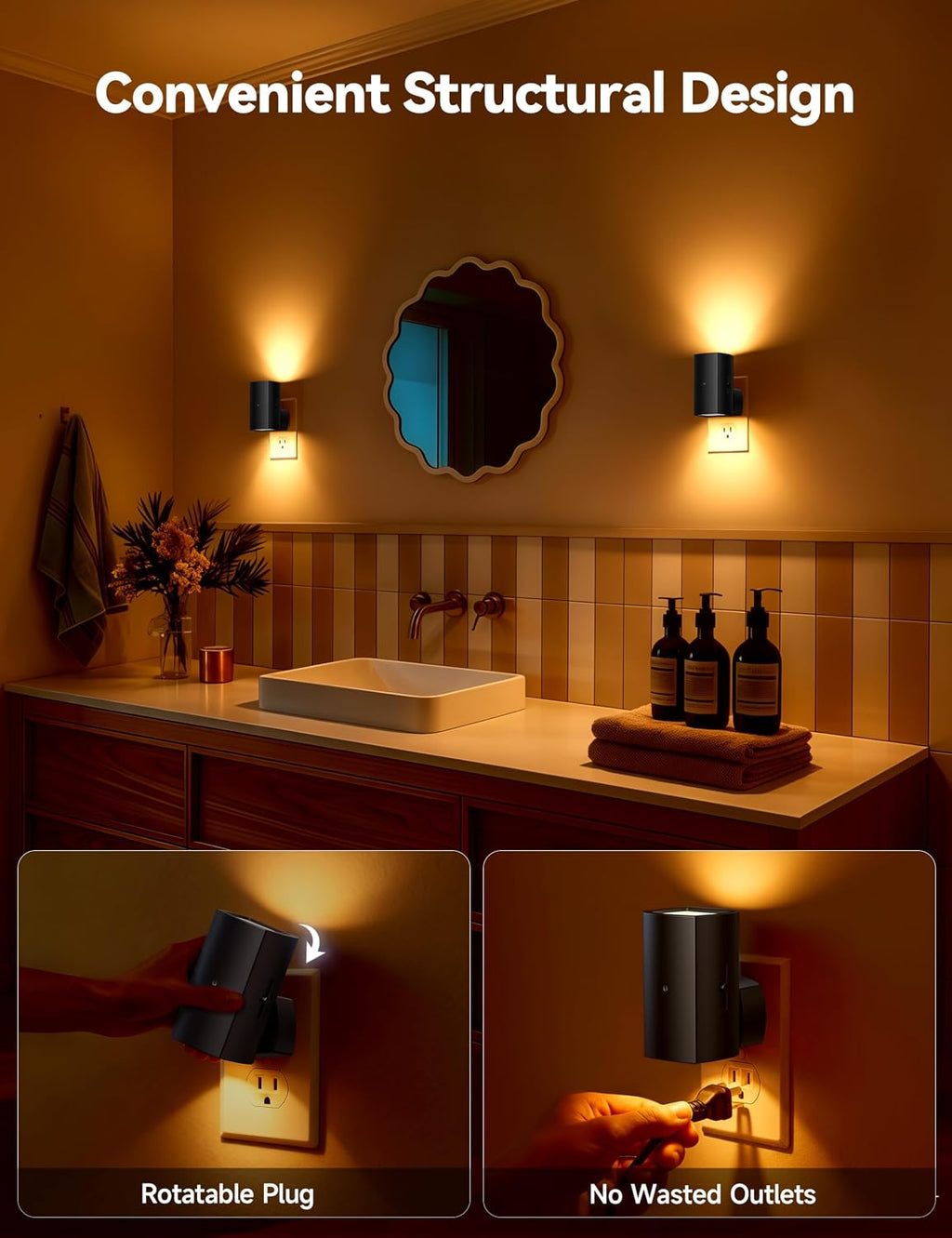 Brightown 2 Pack Black White Night Lights Plug into Wall, Modern Night Light with Rotating Plug, Dusk to Dawn Sensor, 0-100LM Stepless…