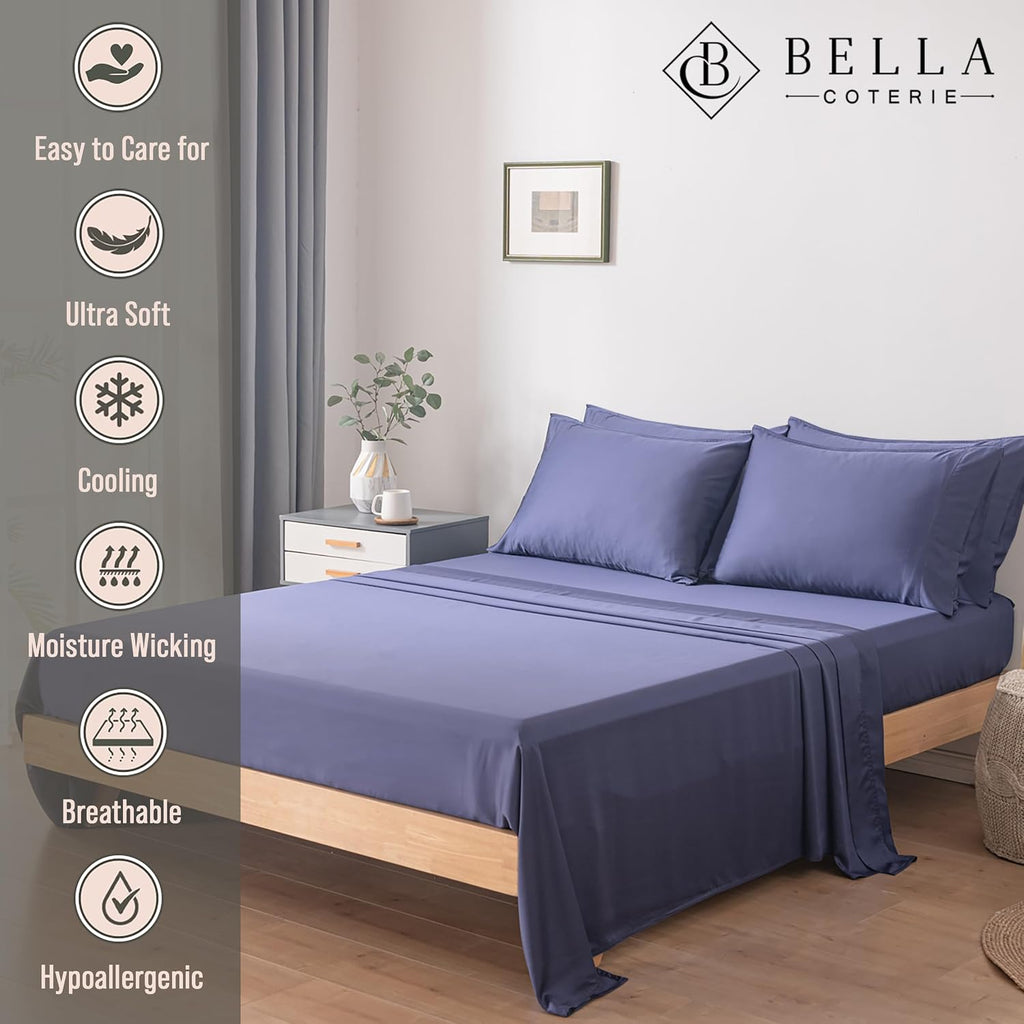 Bella Coterie 6 Piece Luxury Bamboo Viscose Queen Size Sheet Set | 100% Organically Grown | Cooling for Hot Sleepers | 18" Deep Pocket |…