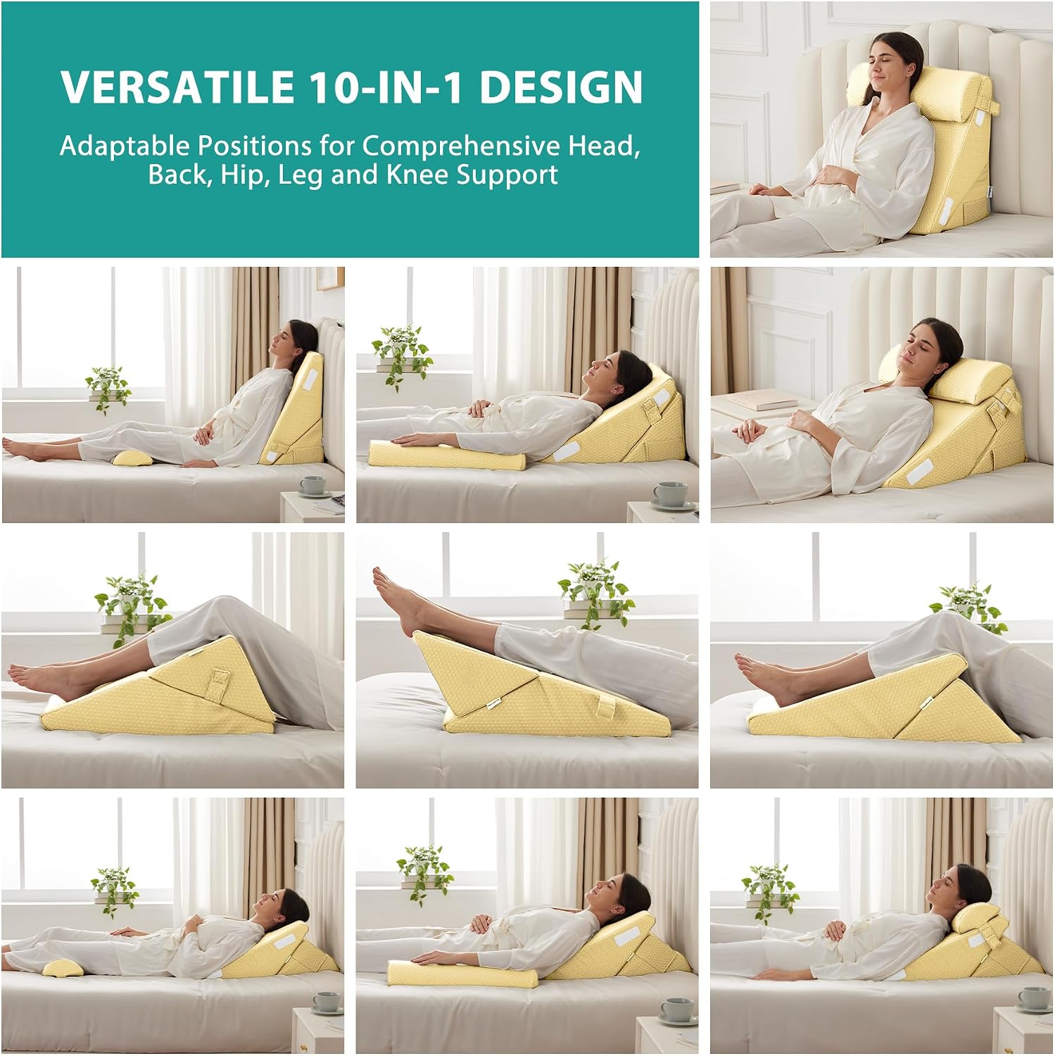 Bedluxe Adjustable 3pcs Bed Wedge Pillow Set, Memory Foam Wedge Pillows Post Surgery for Back, Neck, Leg, Pillow Wedge for Sleeping, Sitti…