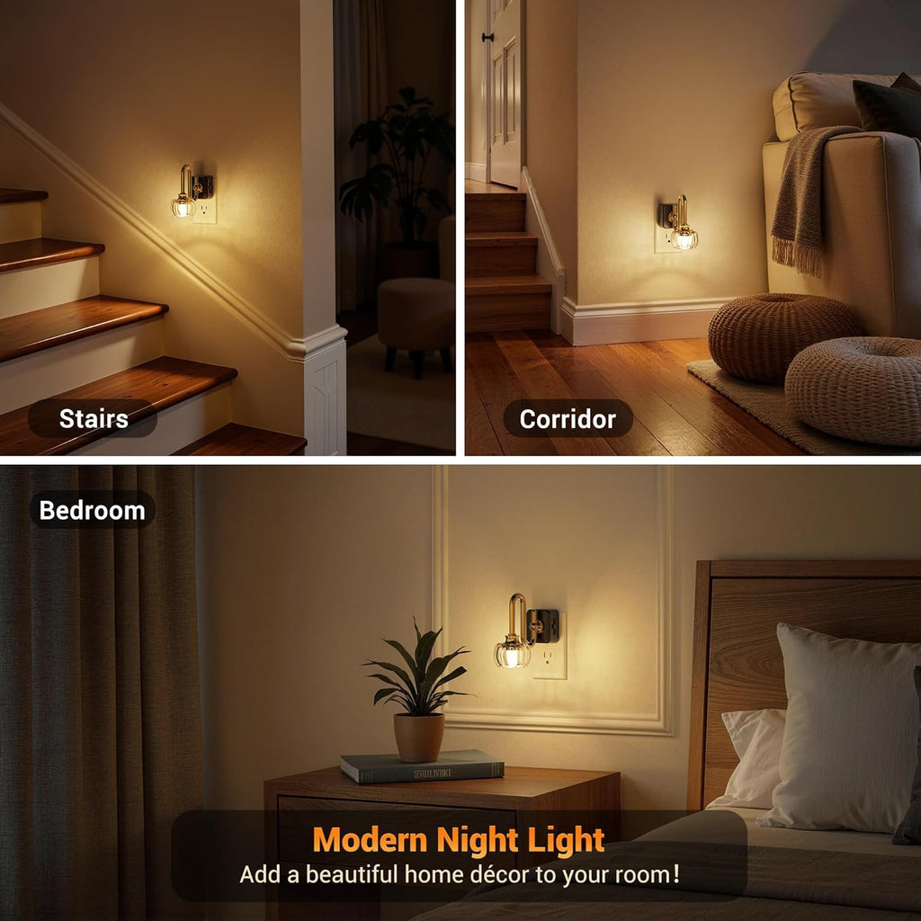 JandCase Night Light, Night Lights Plug into Wall, Glass LED Nightlight, 0-100 LM Dimmable Nightlights, Dusk to Dawn Sensor, 1W Vintage…