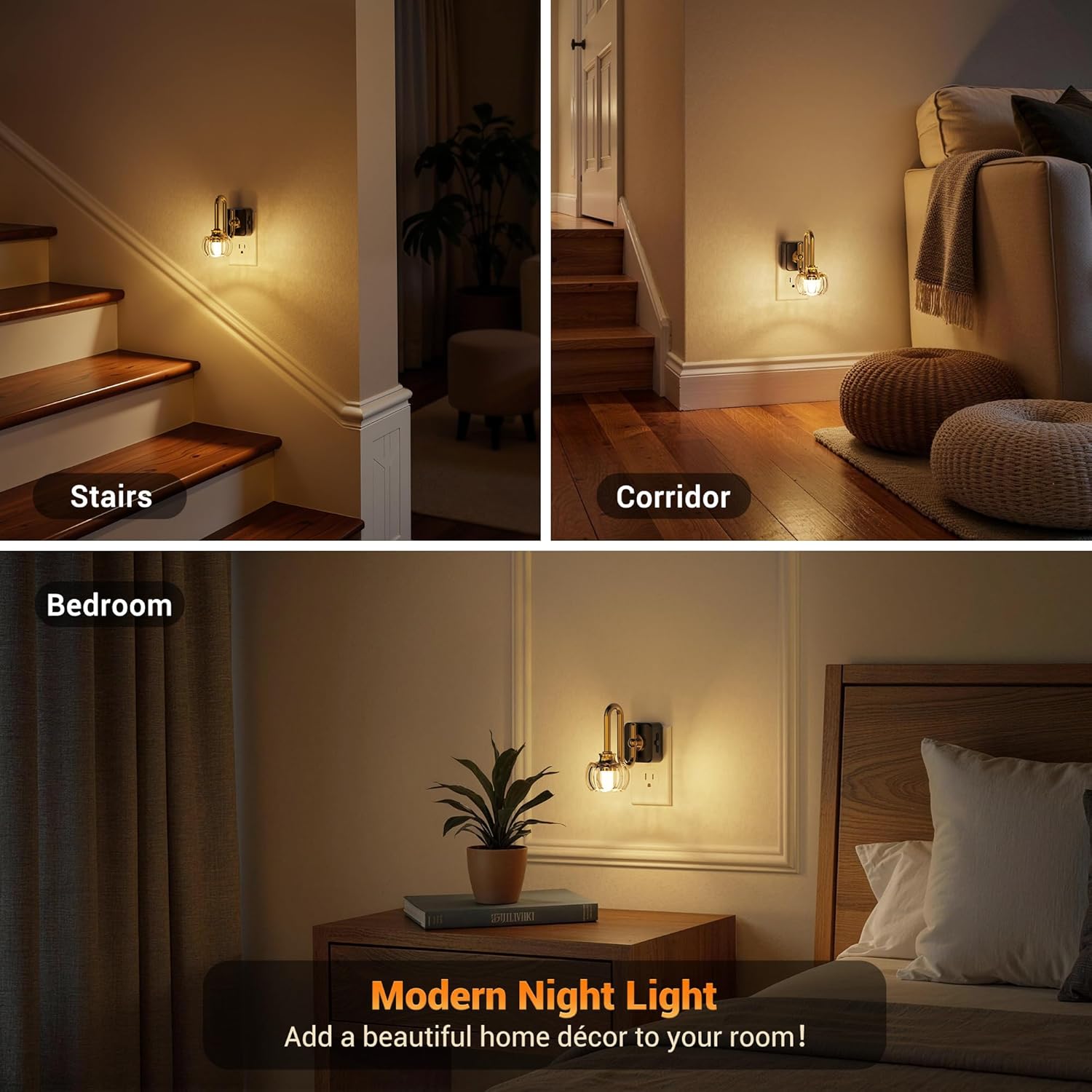 JandCase Night Light, Night Lights Plug into Wall, Glass LED Nightlight, 0-100 LM Dimmable Nightlights, Dusk to Dawn Sensor, 1W Vintage…