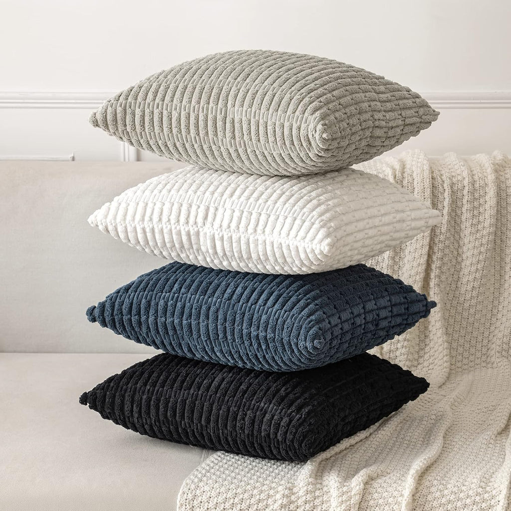 Miulee Pack of 2 Corduroy Decorative Throw Pillow Covers 20x20 Inch Soft Boho Striped Pillow Covers Modern Farmhouse Home Decor for Sofa Li…