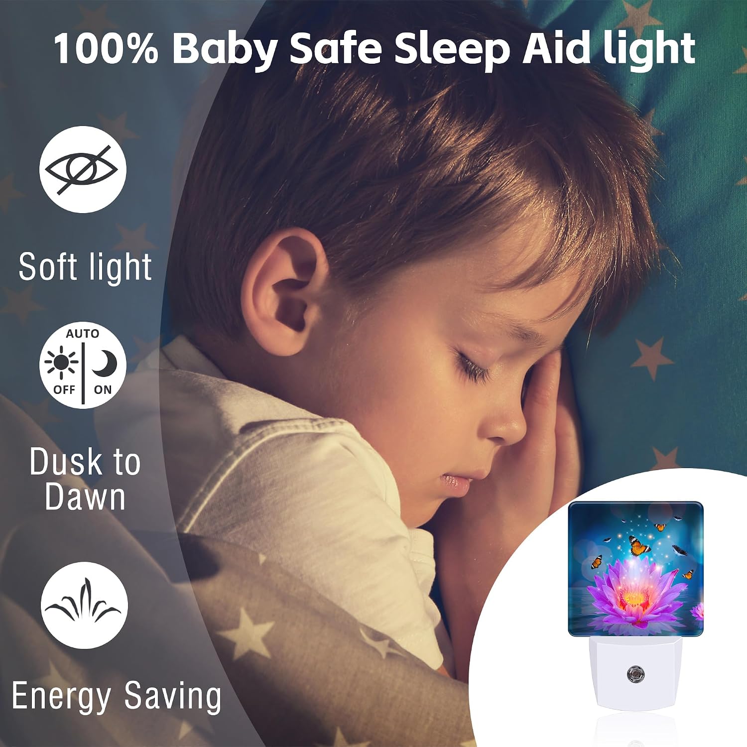 Purple Lotus Flowers Butterflies Night Light for Kids, Glowing Lotus Butterfly Night Light Plug in with Dusk to Dawn Sensor,0.5w Energy…