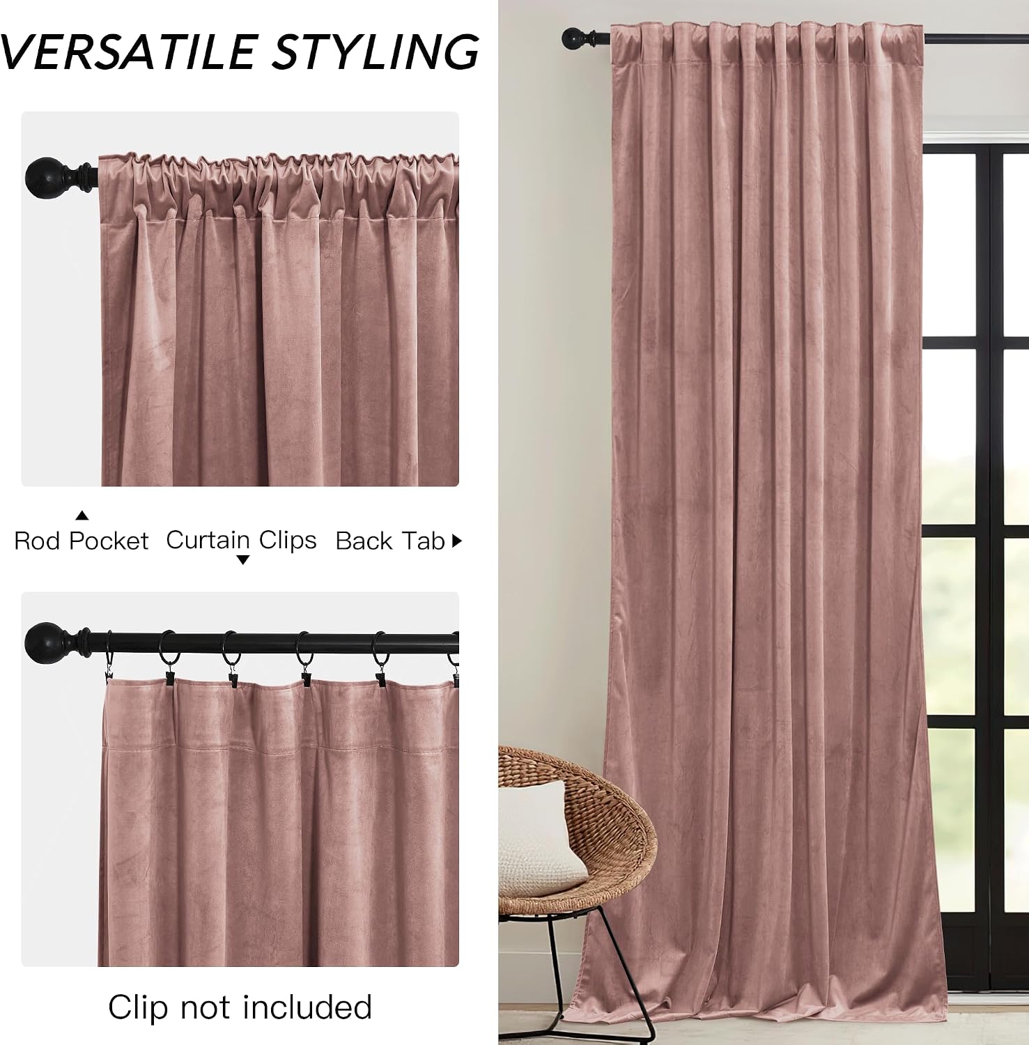Rybhome RYB HOME Dusty Pink Velvet Curtains for Bedroom Living Room, Thermal Insulated Privacy UV Heat Blocking Luxurious Drapes for Nurser…
