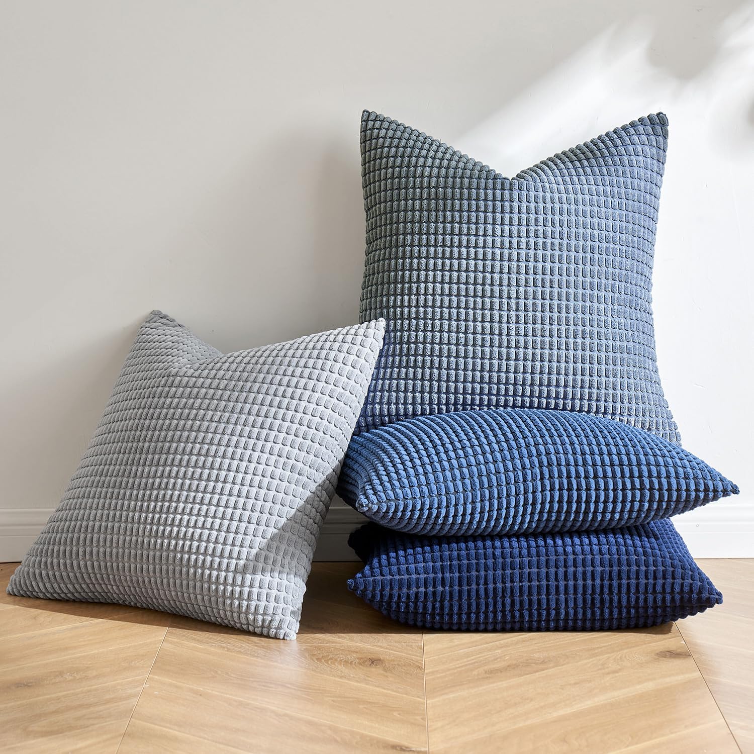 Miulee Blue Decorative Pillow Covers 20x20 Inch Set of 4 Boho Western Farmhouse Home Decor Couch Throw Pillows Summer Coastal Corduroy Couc…