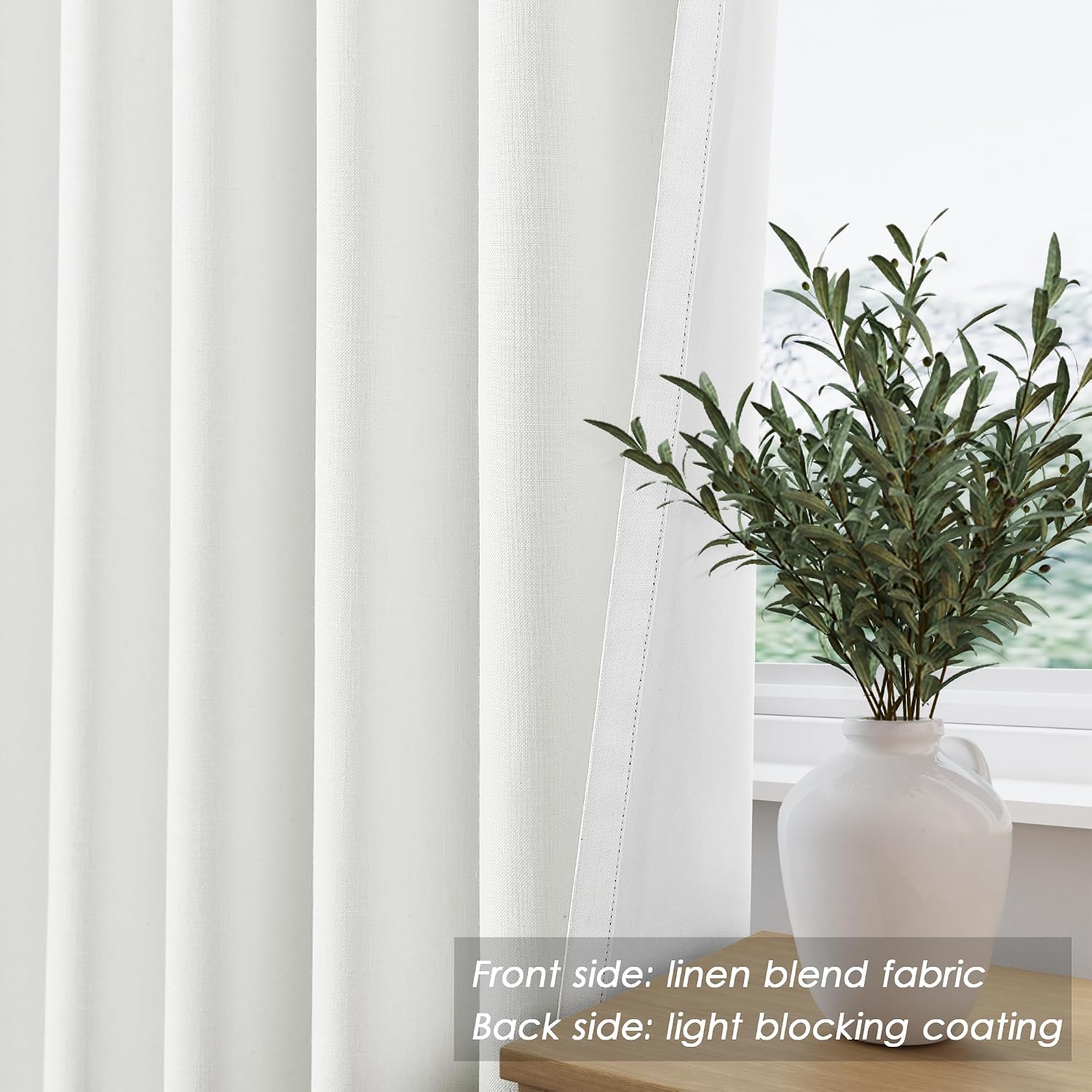 Nanspring 100% Blackout Linen Curtains 84 Inch Length 2 Panels Ivory Light Blocking Darkening Living Room Curtains 84 Inches Long Elegant M…