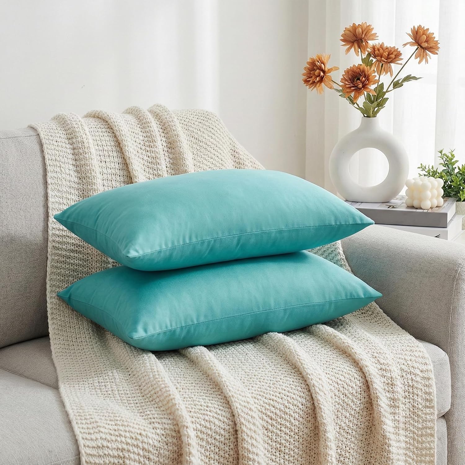 Thmyo 4-Pack 100% Cotton Lumbar Comfortable Solid Decorative Throw Pillow Case, Thmyo Rectangle Cushion Cover Pillowcase Sublimation Blank P…