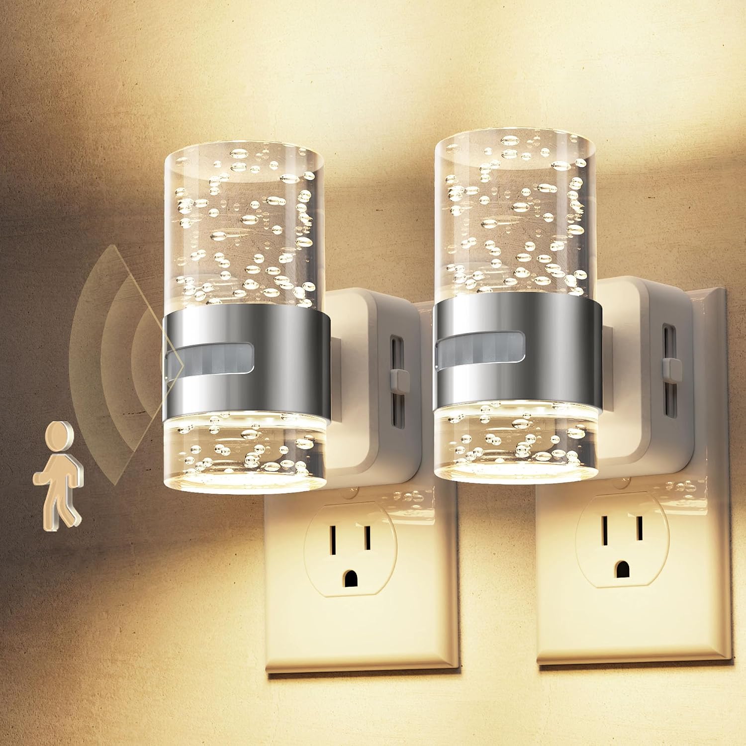 L LOHAS LED Motion Sensor Night Light, Dimmable Night Lights Plug into Wall, 2 Pack 3000K Night-Lights with 0-100 LM Adjustable, Acrylic…