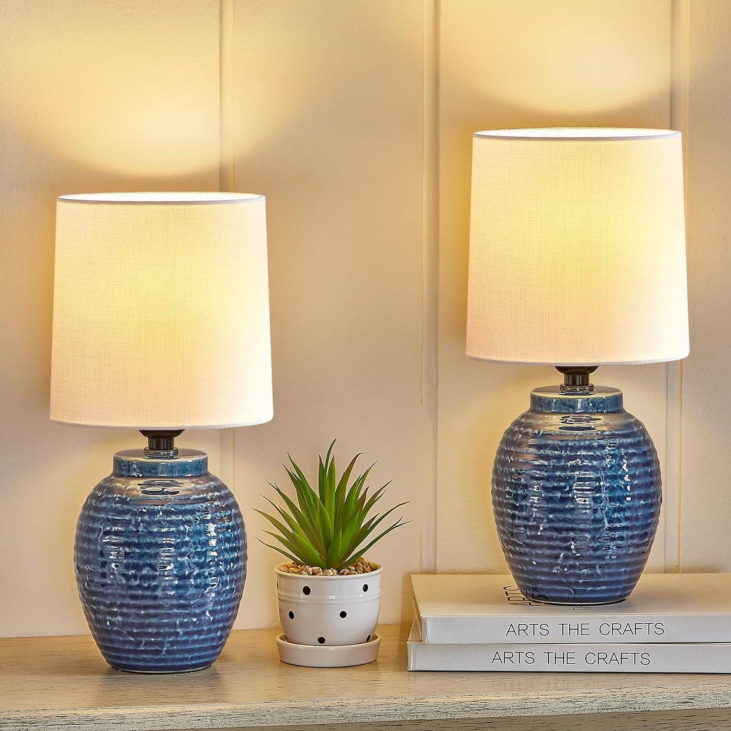 EJIAXIN Table Lamps Set of 2-13.75" Small Bedside Lamps - Classic Farmhouse Ceramic Table Lamp for Bedroom, Living Room, Nightstand…