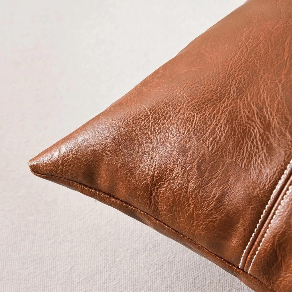 Fancy Homi Brown Boho Long Square Faux Leather Decorative Throw Pillow Covers 22x22 Inch for Living Room Couch Bed Sofa, Hand Stitched…
