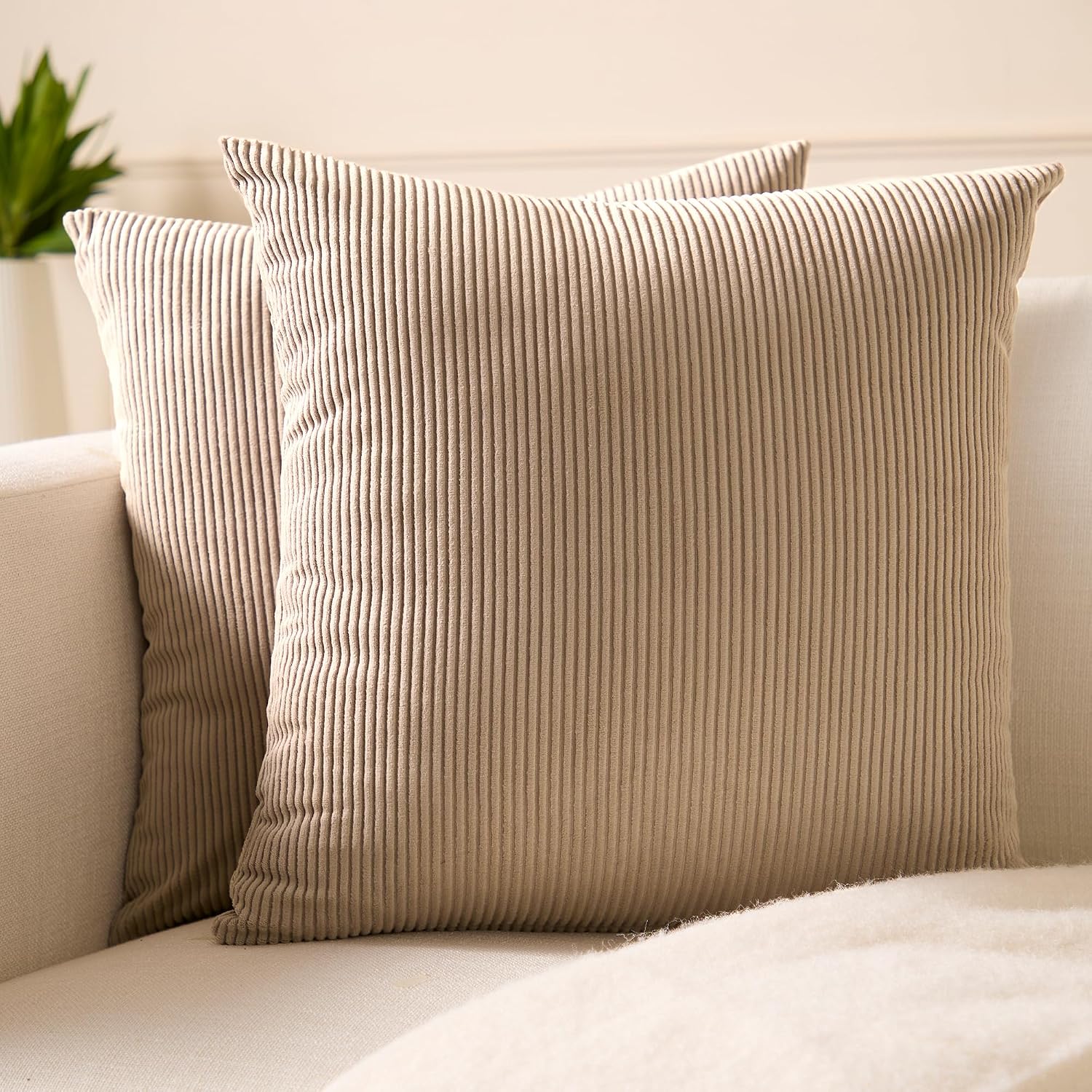 EncasaXO Encasa XO Corduroy Throw Pillows Covers 24"x24", Set of 2 Soft Textured Striped Boho Pillow Covers | Decorative and Cozy Cushion C…